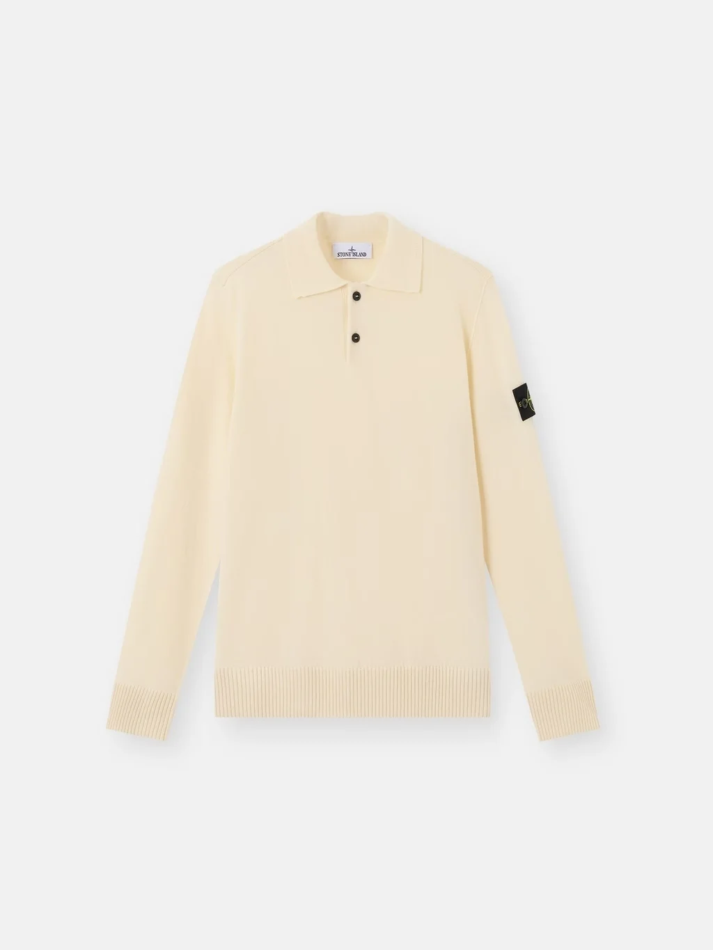 Мужской вязаный свитер с воротником поло Stone Island Loose Fit With Button Placket, айвори — фото 2