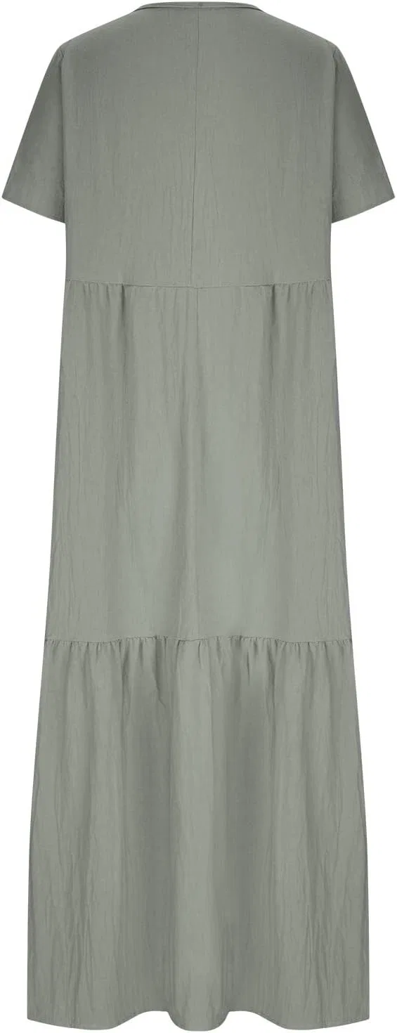 Женское свободное макси-платье с завышенной талией, Khaki — фото 3