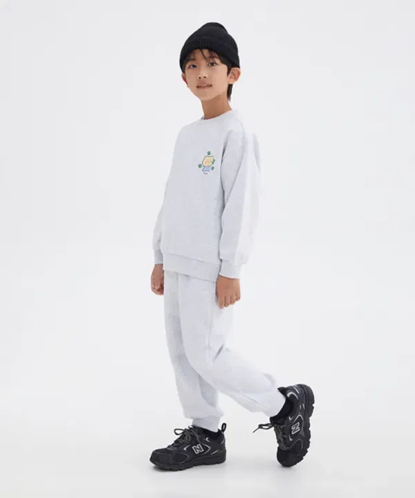 Детский спортивный костюм с начесом, Мангджин, Spao Kids, меланжевый серый