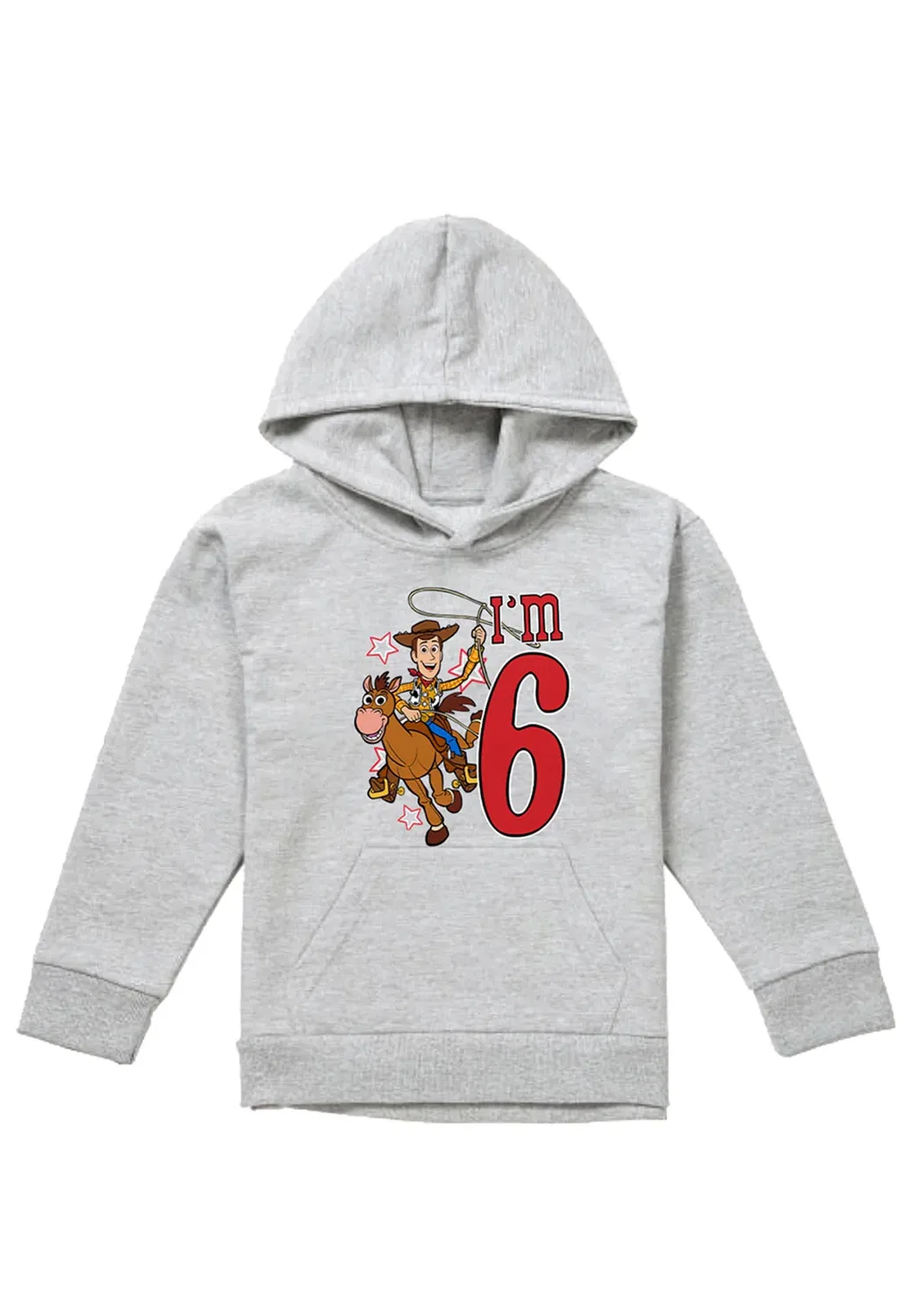 Детский худи с принтом Toy Story Birthday Woody I'm 6, Disney, Grey