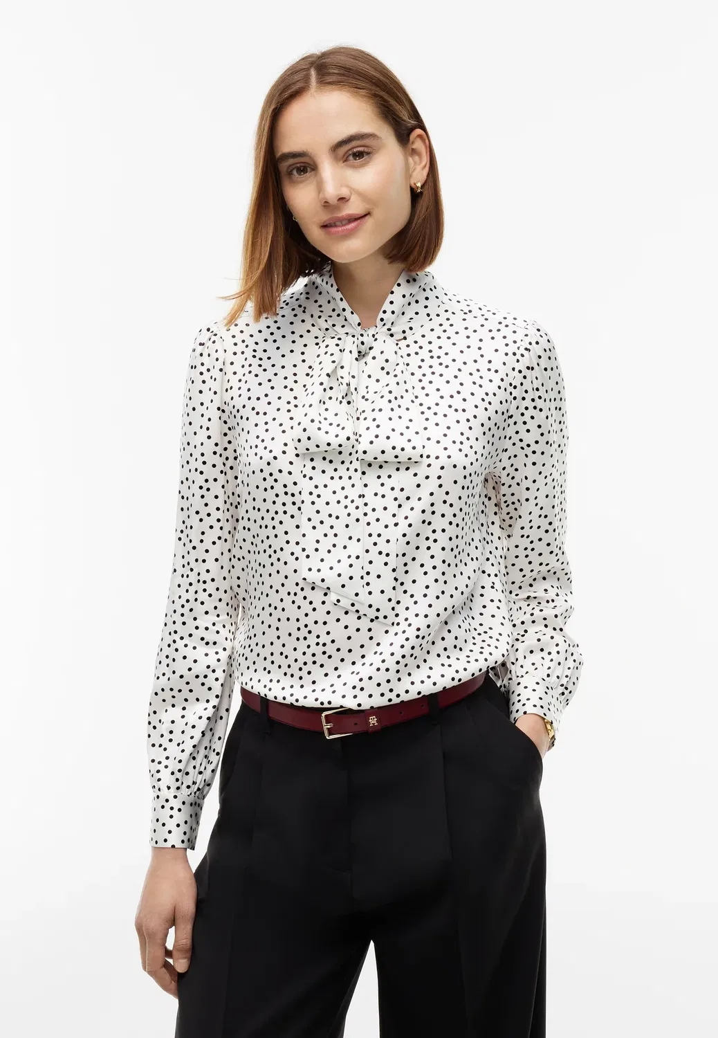 Блузка с бантом - блузка Tommy Hilfiger, White Base Pois