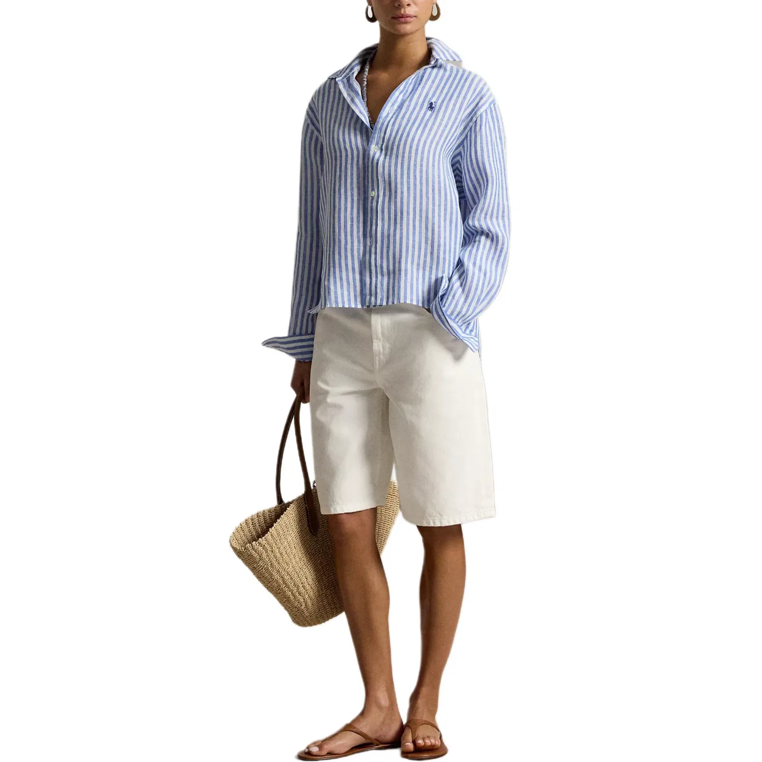 Женская рубашка свободного кроя Polo Ralph Lauren, Blue White — фото 3