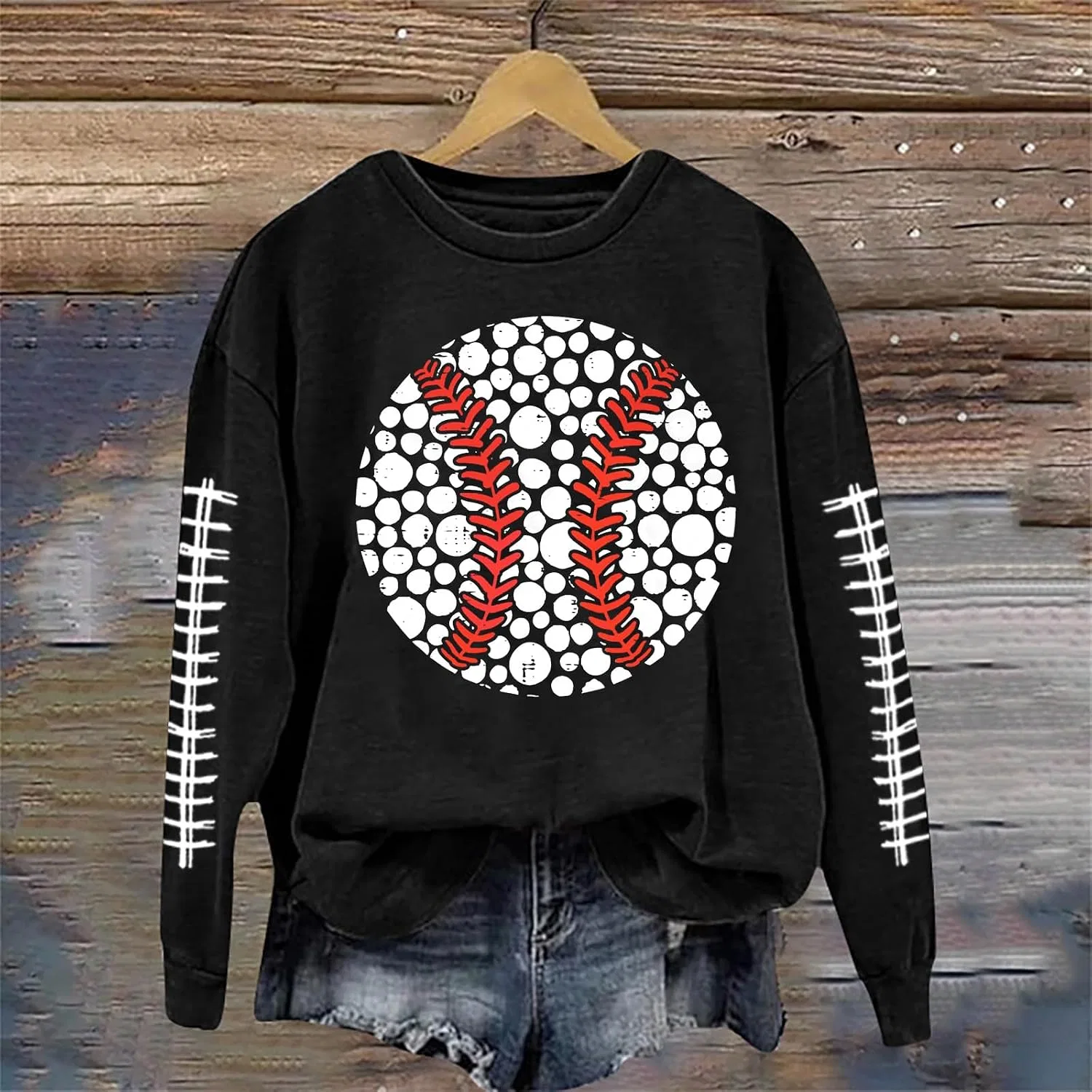 Женский свитшот с принтом, Dot Day Shirt, чёрный — фото 3