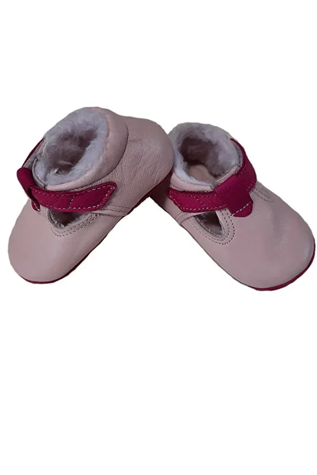 Детские ботиночки для новорожденных с меховым воротником First step furry baby booties Kapar, Pink