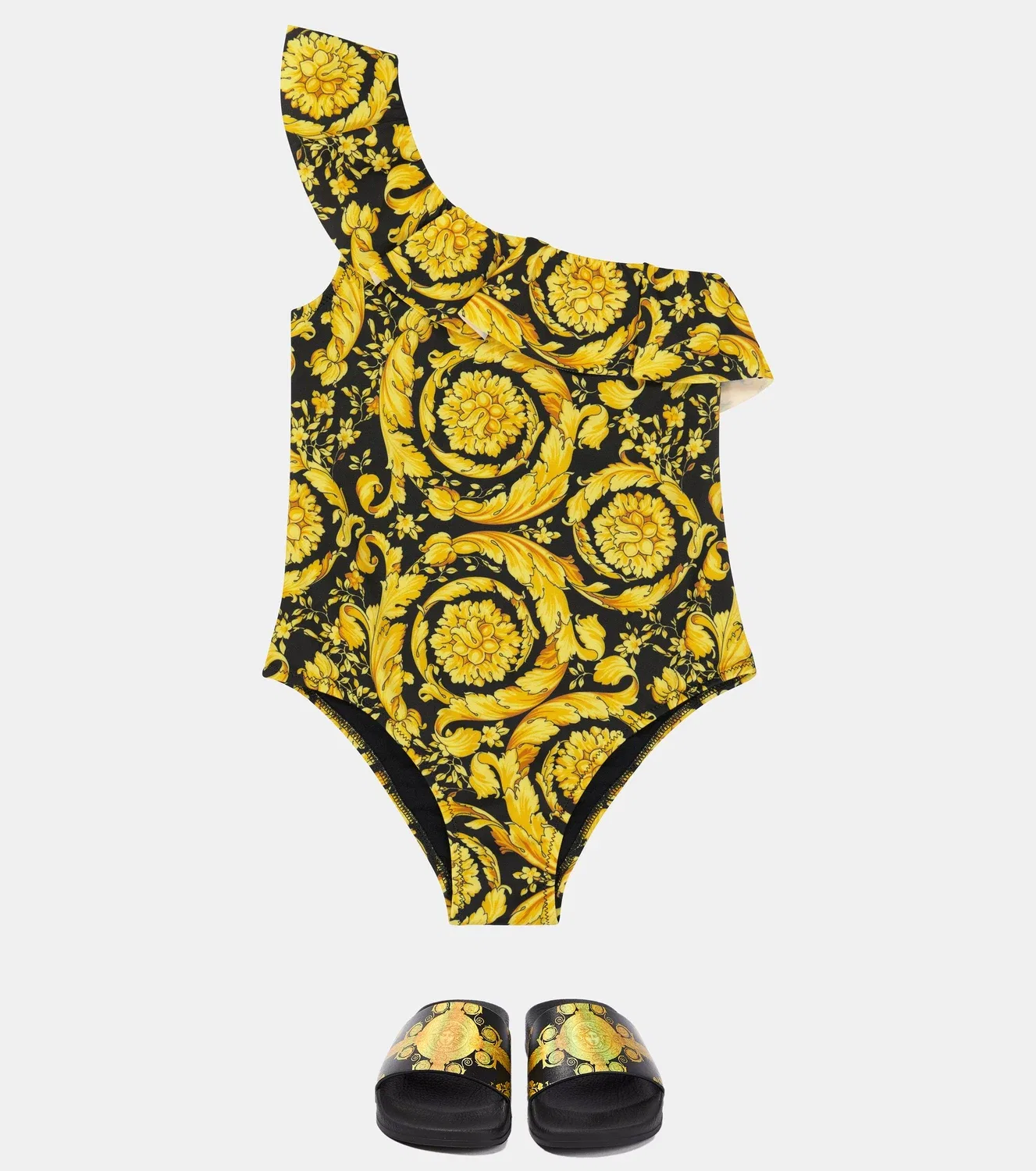 Купальник с одним плечом и оборками Versace Kids, желтый — фото 2