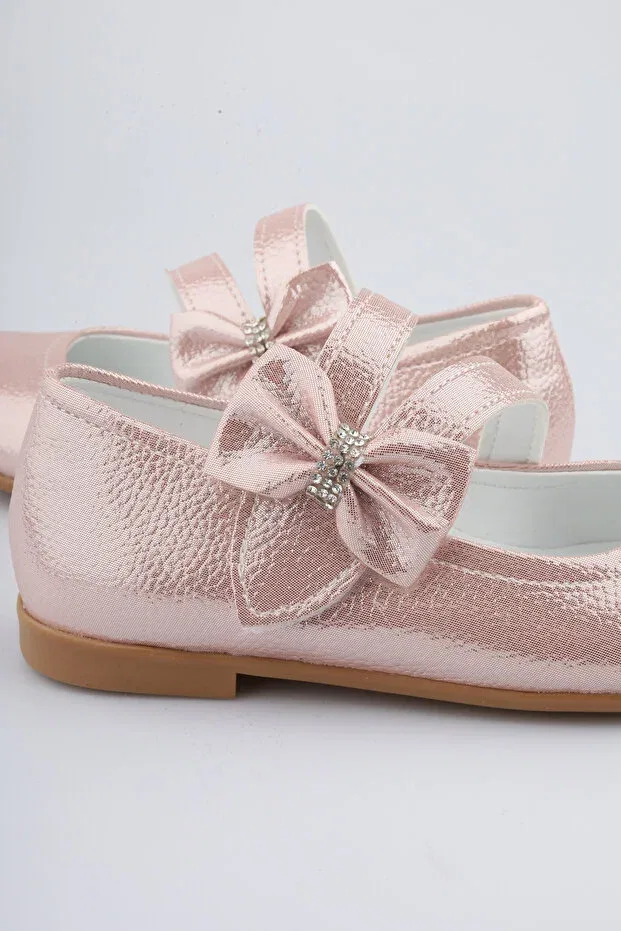 Детские балетки для девочек с бантами Moon Glow, Metallic Pink — фото 3