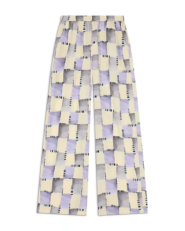 Женские брюки с принтом Check Print Satin Pants Emporio Armani, Lavendar/Vanilla/Black Check