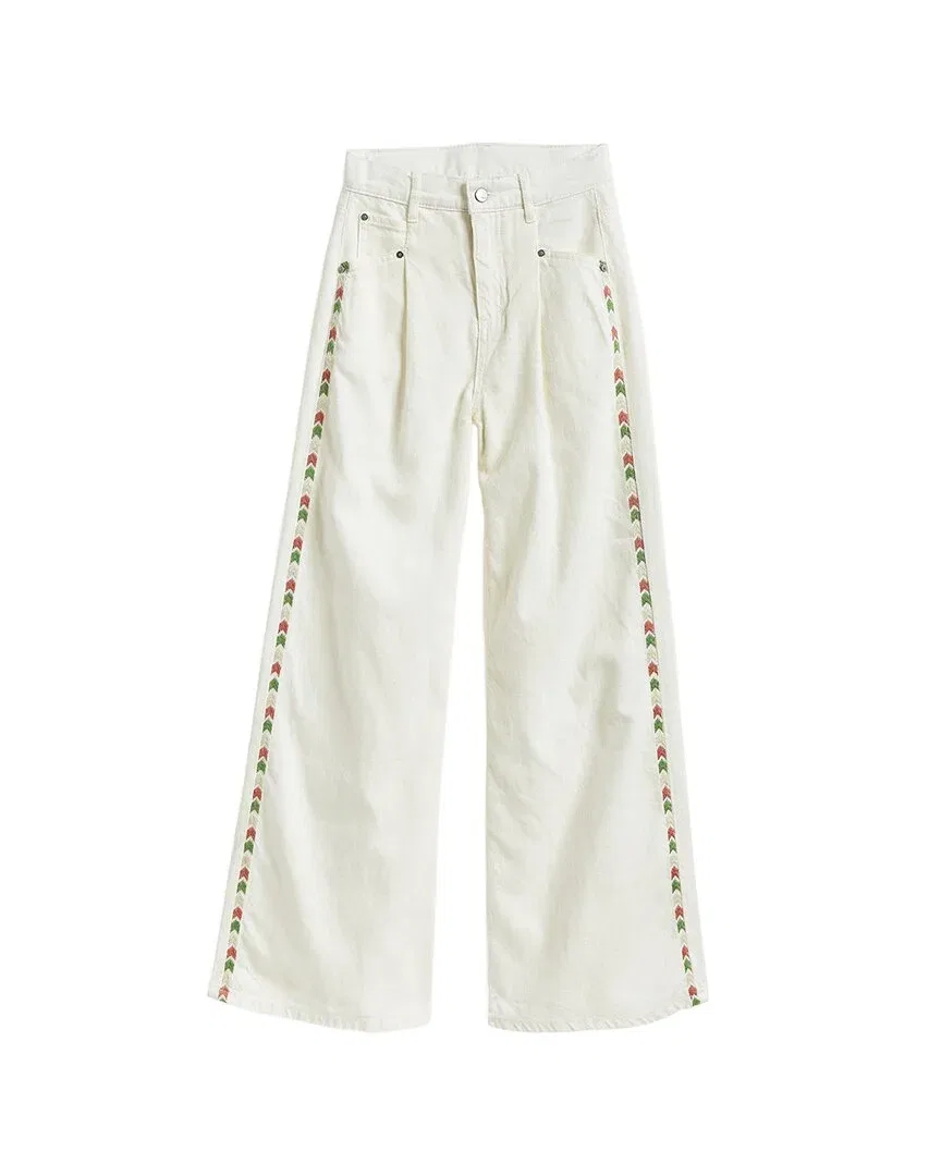 Детские брюки для девочек с вышивкой и складками Tractr, Jeans White