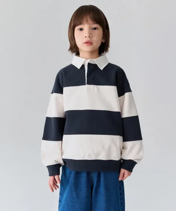 Свитшот оверсайз с полосками, регби, Musinsa Standard Kids, Navy/Cream