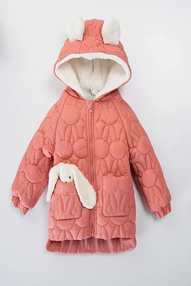 Детское зимнее пальто для девочек стеганое с капюшоном Dekubaby, Dried Rose — фото 2