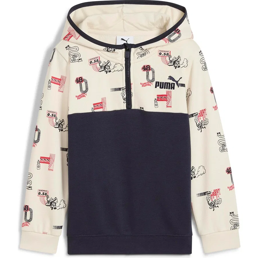 Детский свитшот с полузамком Little Runners Half-Zip Puma, Бежевый/Темно-синий — фото 4