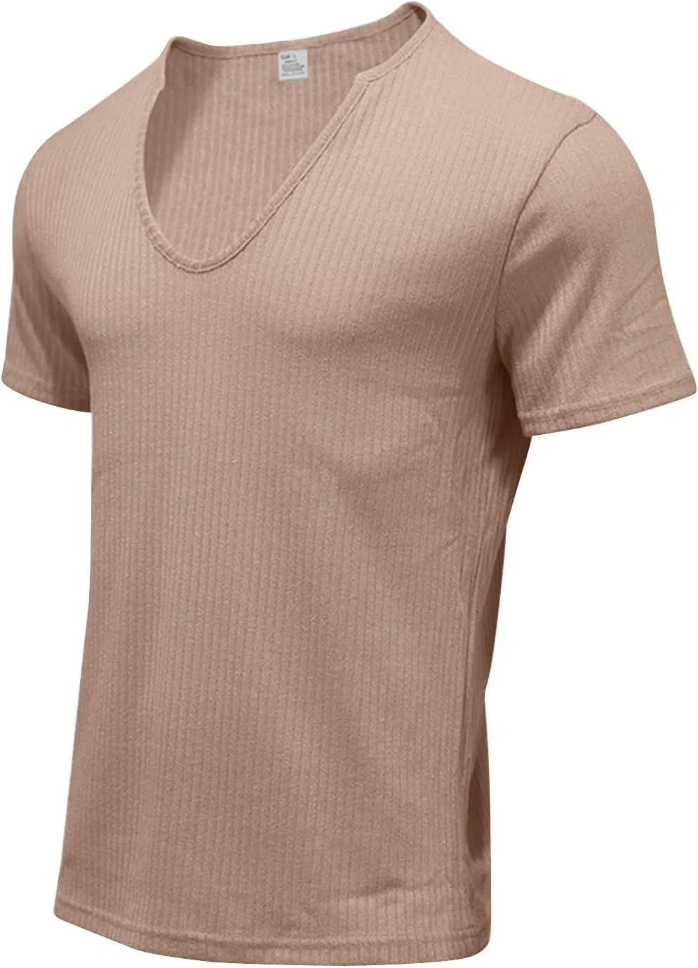 Мужская футболка с глубоким V-вырезом Ribbed Casual, Dark Khaki — фото 3