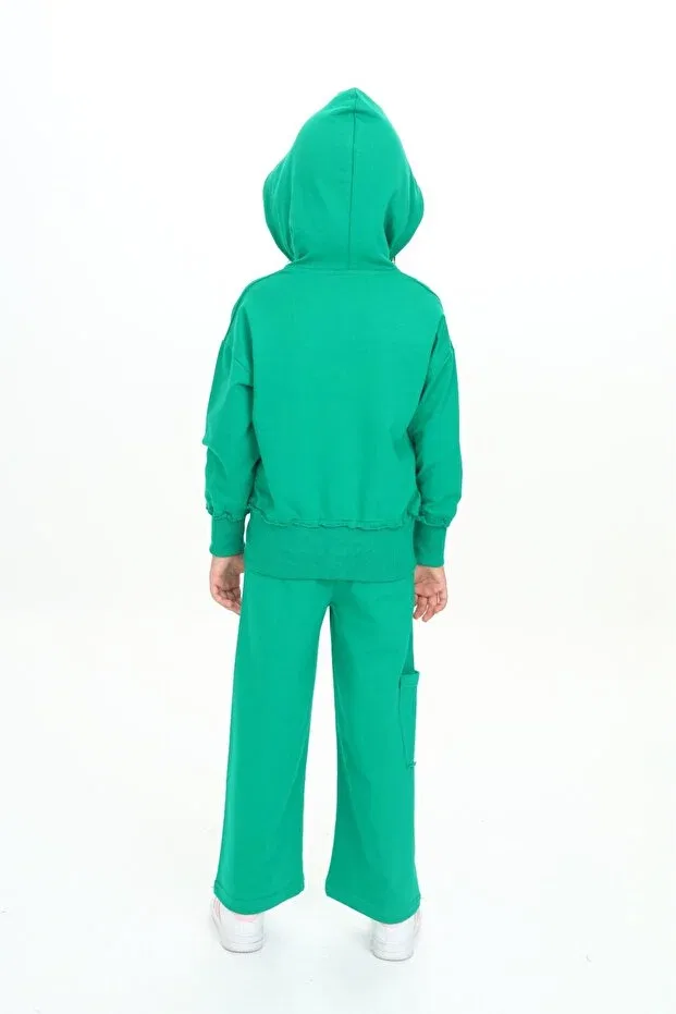 Детский спортивный костюм для девочек с капюшоном на молнии Toontoy, Grass Green — фото 4