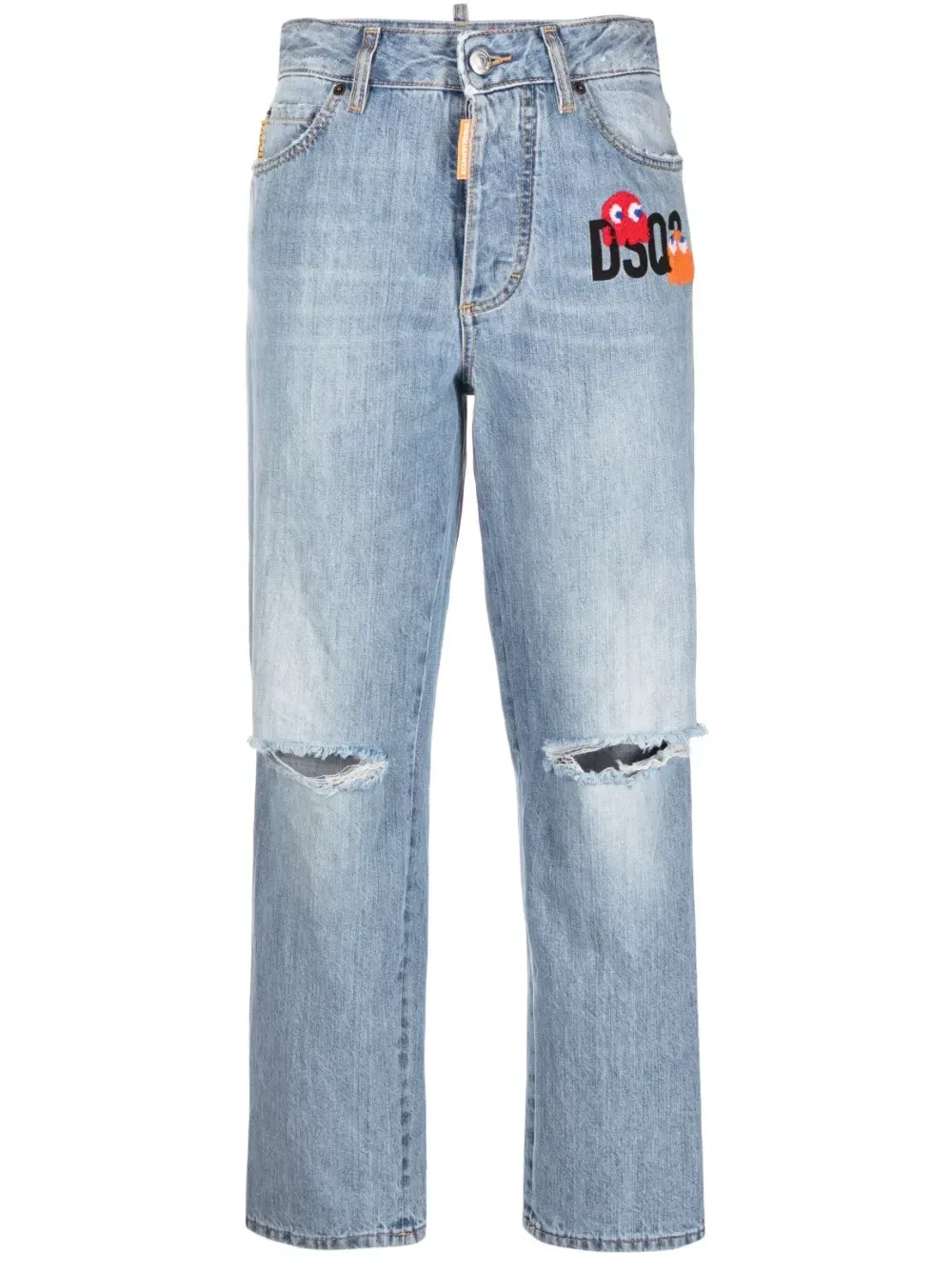 Укороченные джинсы с эффектом пертости Dsquared2, синий