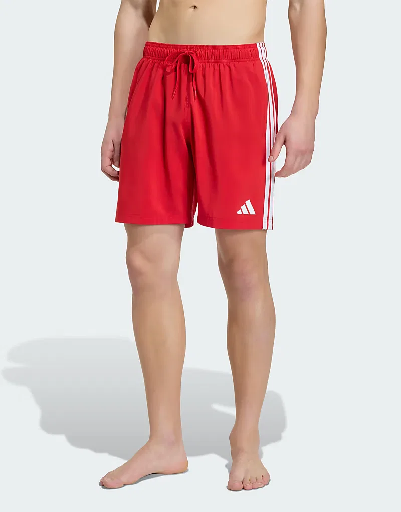 Плавки Adidas Performance с тремя полосками, длина 8 дюймов, алый/белый