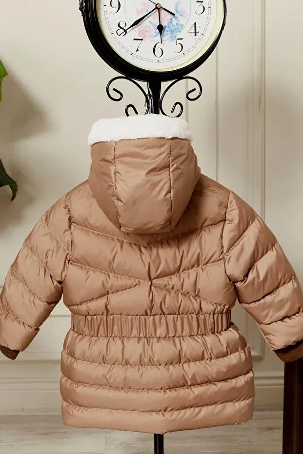 Детское зимнее пальто для девочек с капюшоном Benitto Kids, Brown — фото 3