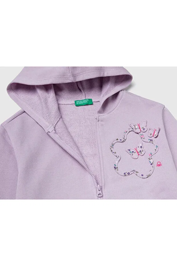 Детские свитшот для девочек с капюшоном United Colors Of Benetton, Lila — фото 3