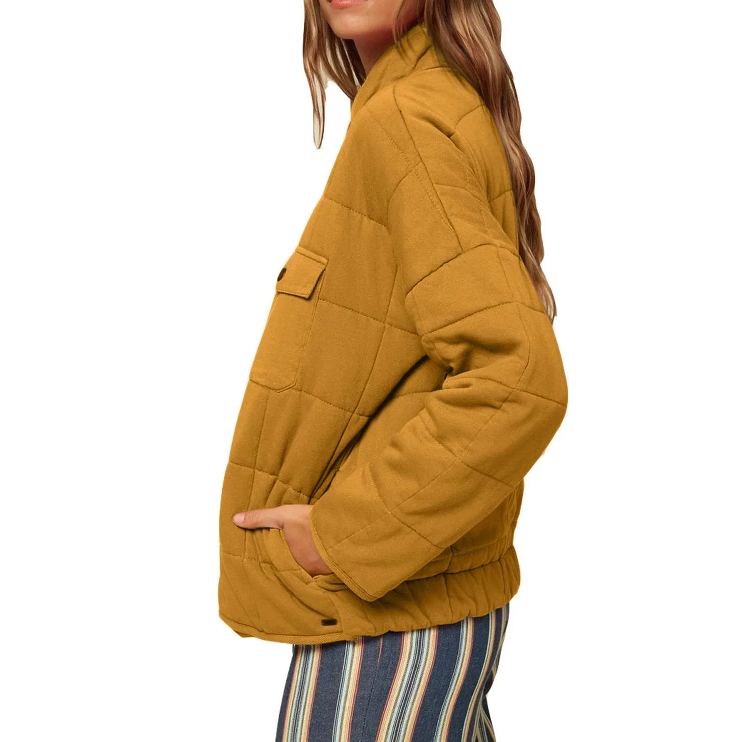 Женский утепленный стеганый жилет с капюшоном, Yellow — фото 3