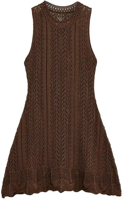 Женское повседневное платье без рукавов Simple Solid Color, Brown