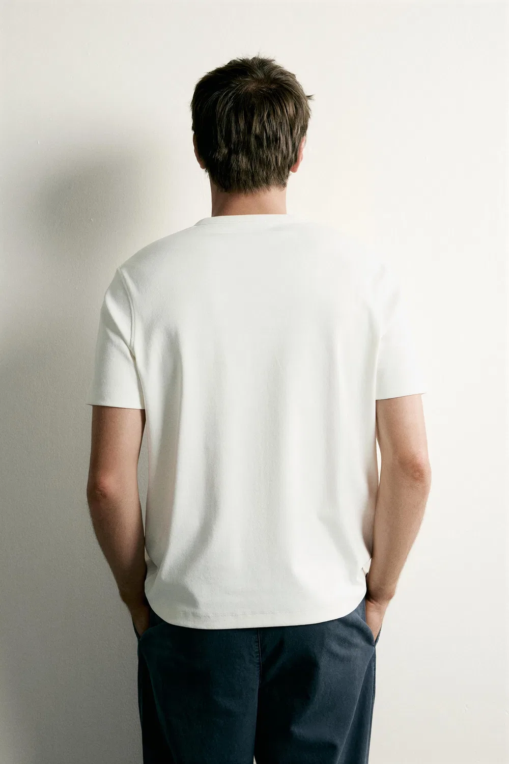 Футболка Henley стандартного кроя ZARA, Oyster-white — фото 3