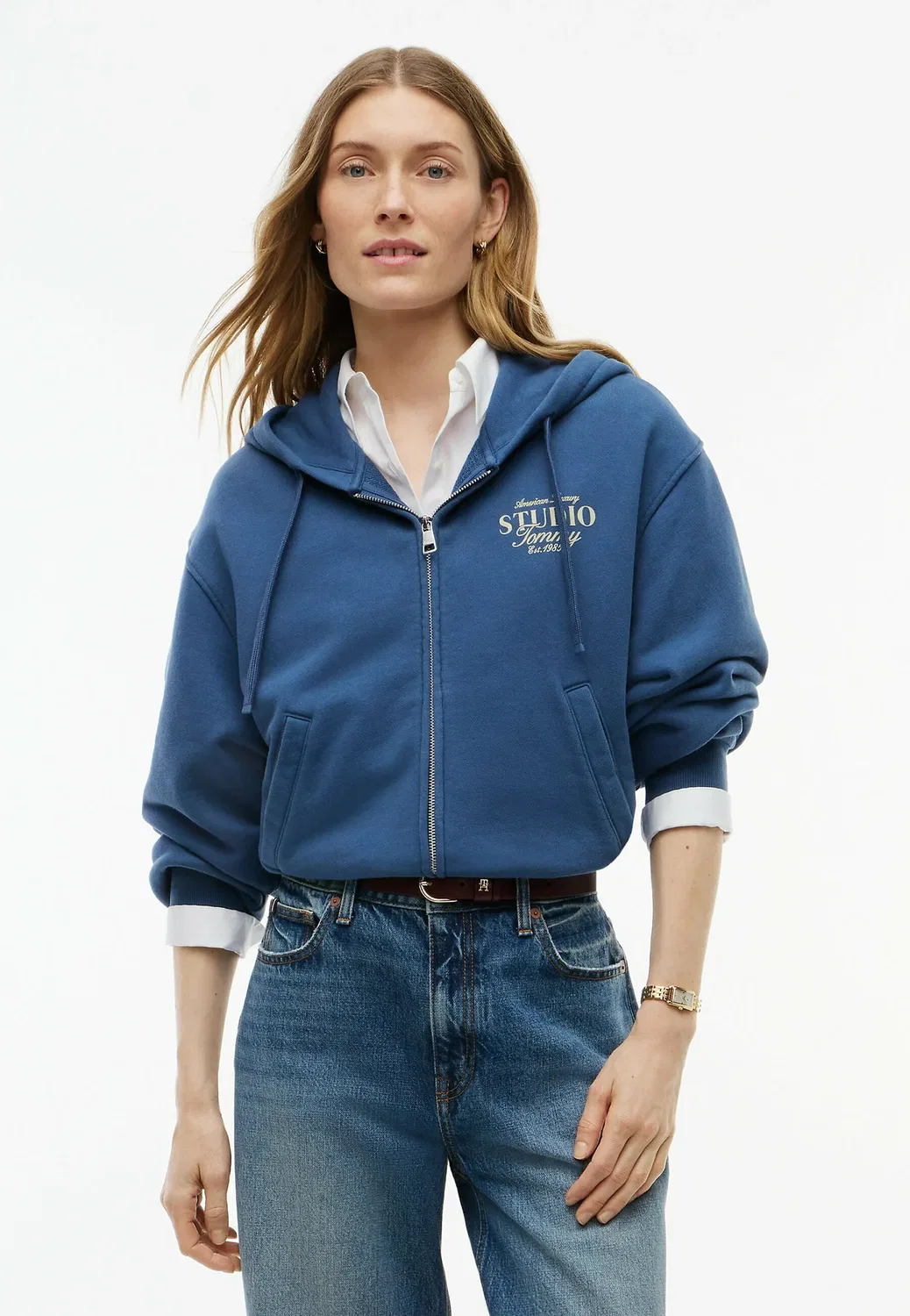 Толстовка с капюшоном на молнии и логотипом, свободного кроя Tommy Hilfiger, Aegean Sea