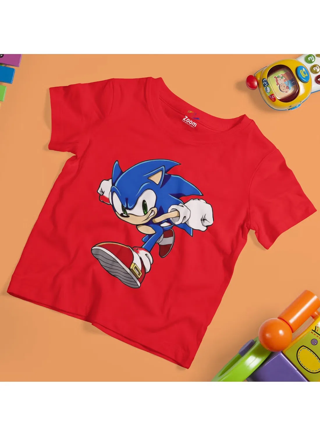 Футболка детская с принтом Sonic the hedgehog Zoom, красный