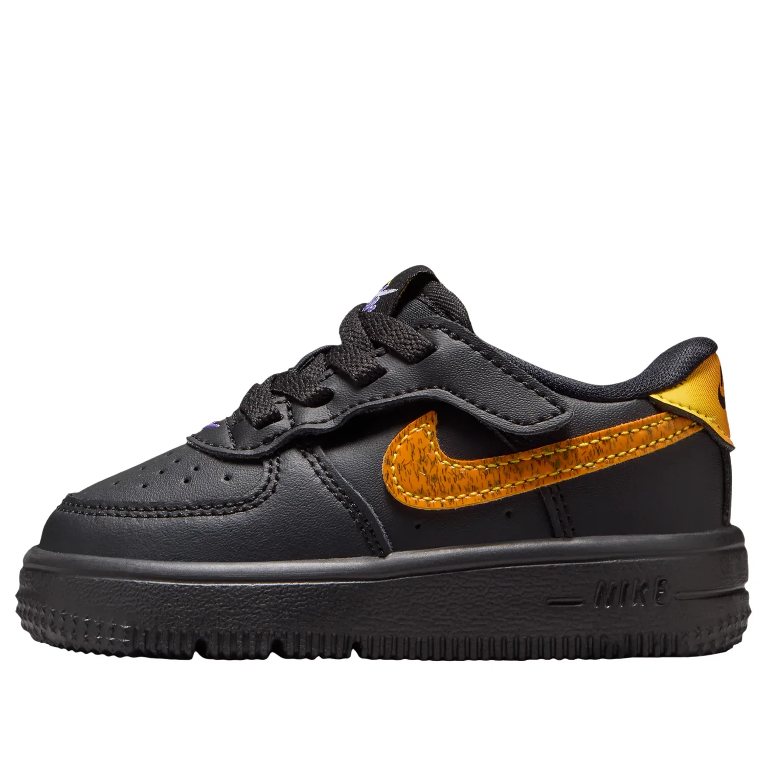 Детские кроссовки с кожаным верхом Force 1 Low EasyOn 'Black Laser Orange' Nike, Black/Laser Orange/Picante Red/Action Grape