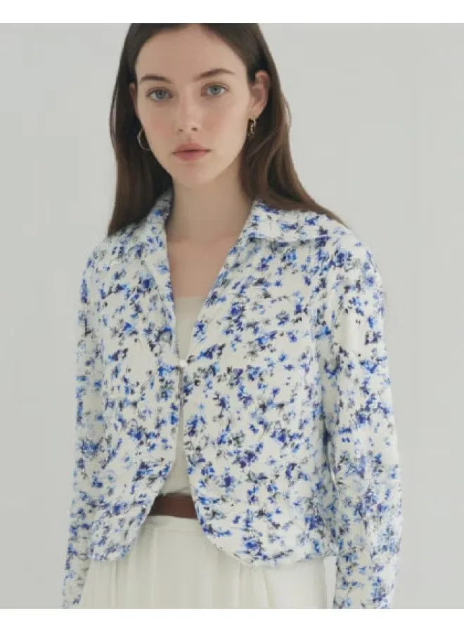 Блузка с принтом с длинным рукавом Zara, бело-синий
