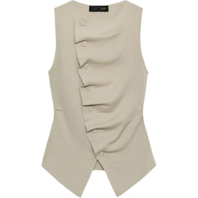 Женский свитер с круглым вырезом, песочный, ZARA, Sand