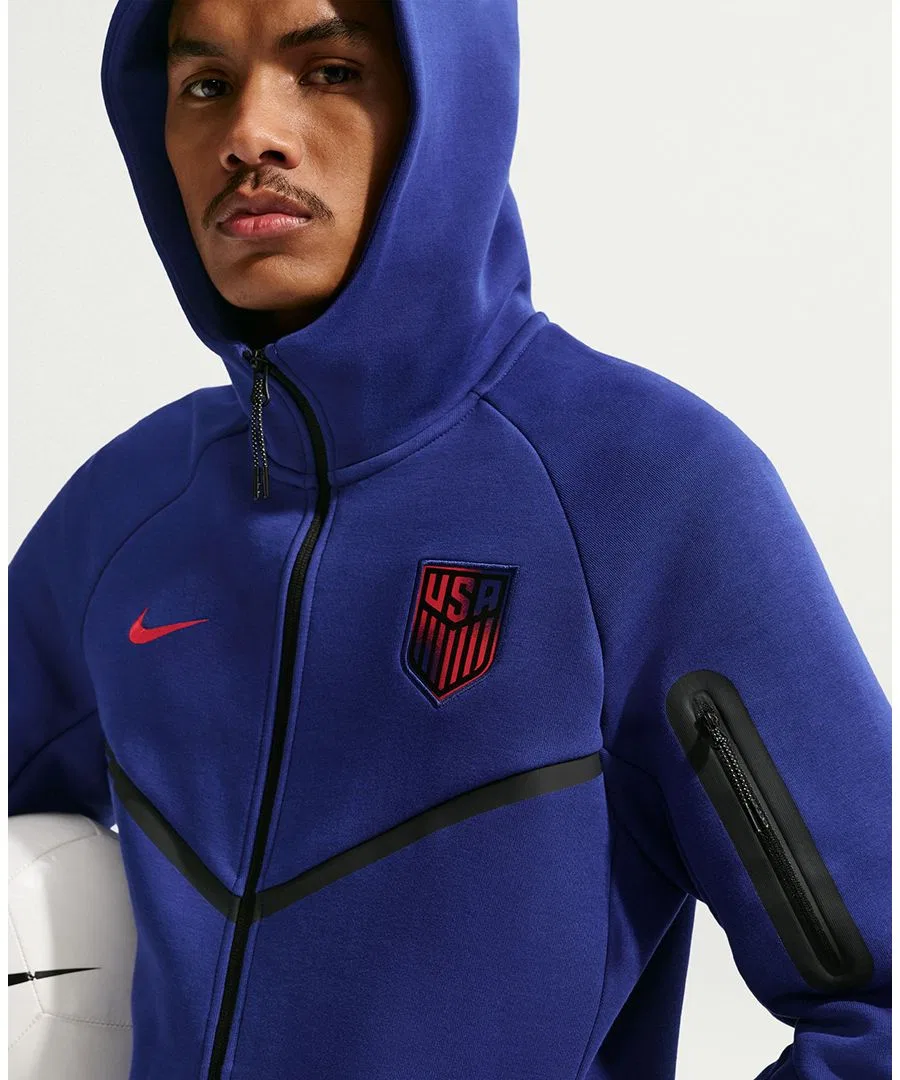Худи-ветровка с флисом Nike, Deep Royal Blue/Challenge Red — фото 3