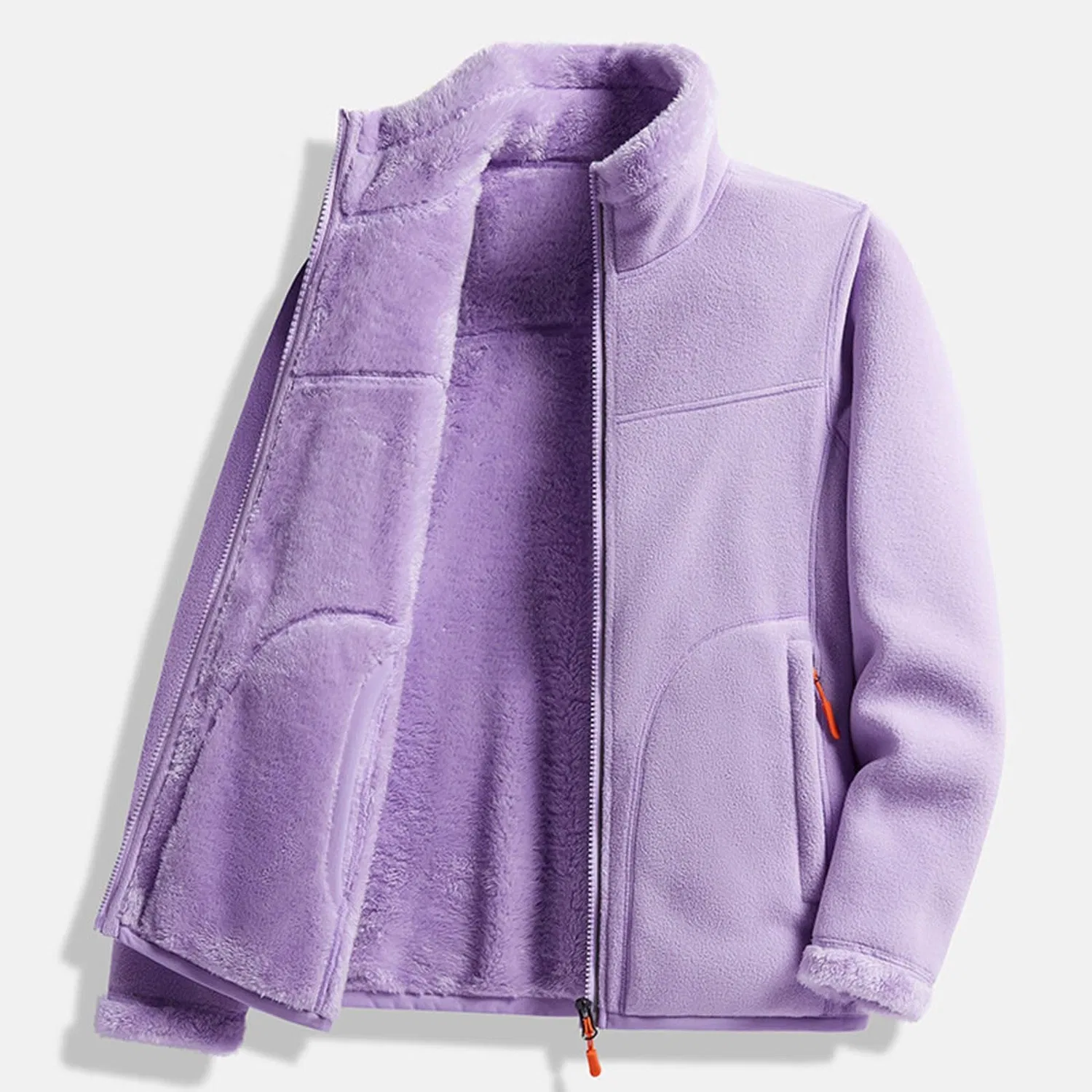 Женское утепленное пальто на флисе с принтом, модель Sherpa Lined Coats Women Fleece Teddy Winter Warm Full Zipper Solid Color Jackets Fluffy Fluffy Casual Comfortable Soft Furry Jackets With Pockets, Viola — фото 3