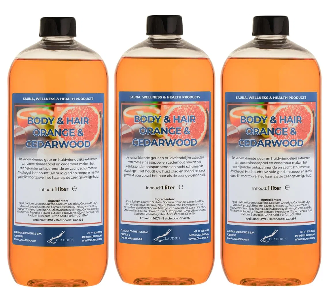 Шампунь и гель для душа 2-в-1 Sweet Orange & Cedarwood, Claudius, набор 3 шт по 1 л