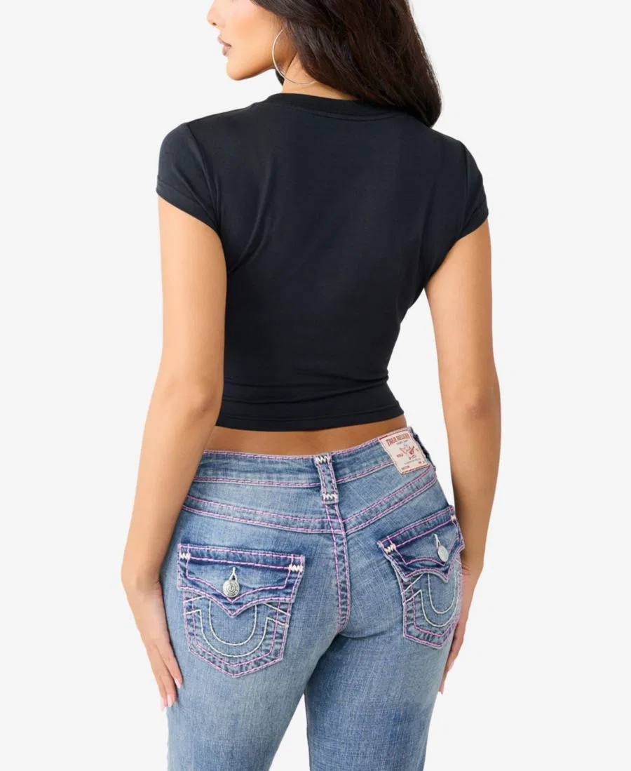 Футболка укороченная с кристаллами и принтом Мир True Religion, Jet Black — фото 3