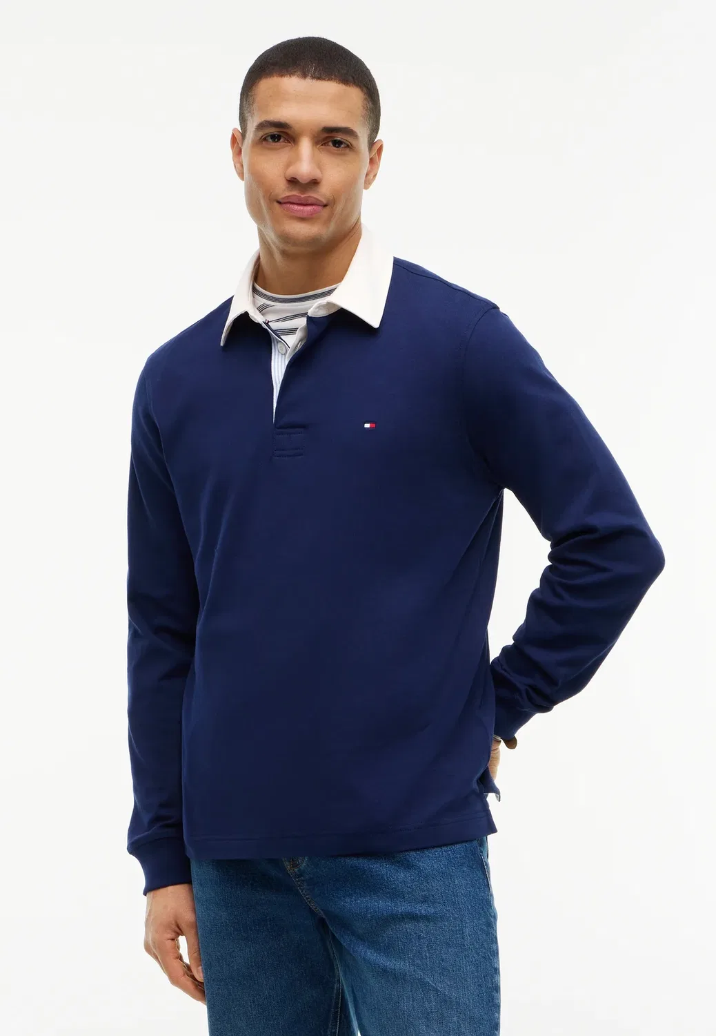 Незаменимая однотонная регбийная рубашка-поло Tommy Hilfiger, Carbon Navy