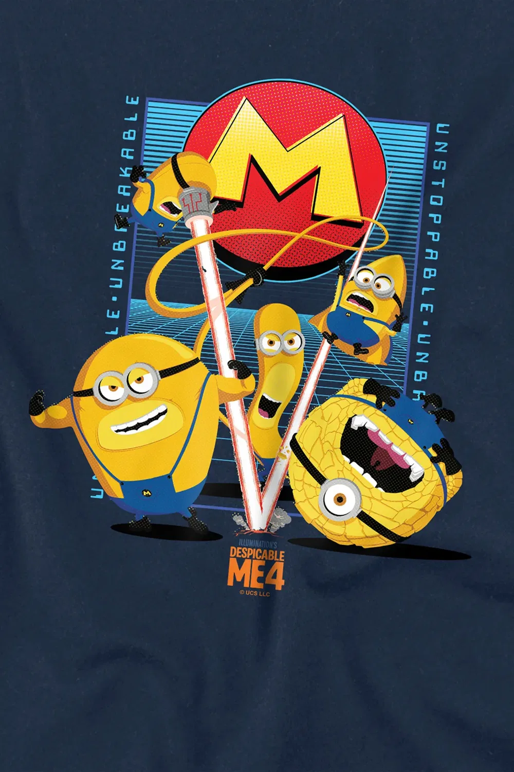 Детская футболка с принтом Mega Minions Grid Despicable Me 4 Nbcu, Navy — фото 2