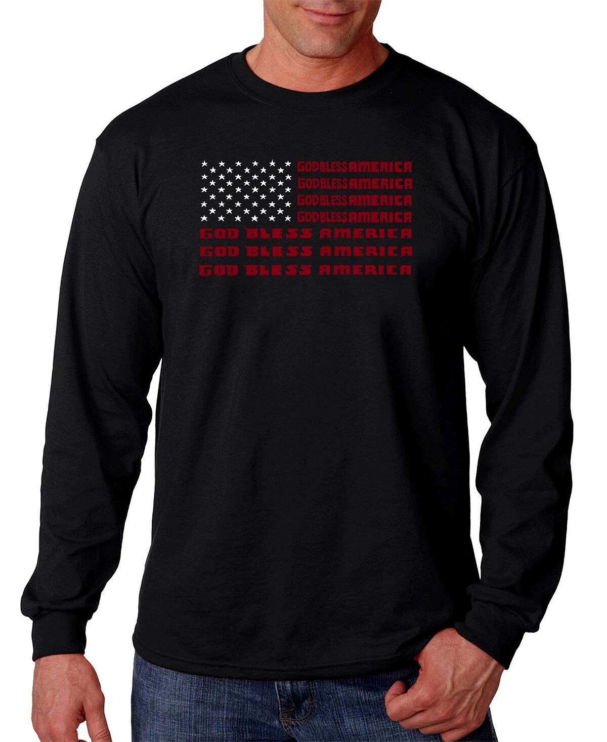 

Мужская футболка с длинным рукавом god bless america word art LA Pop Art, черный