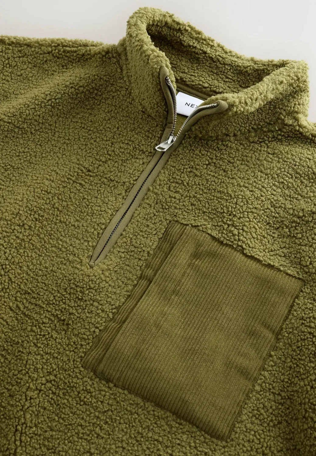 Флисовый джемпер Borg с молнией до середины груди Next, Olive Green — фото 2