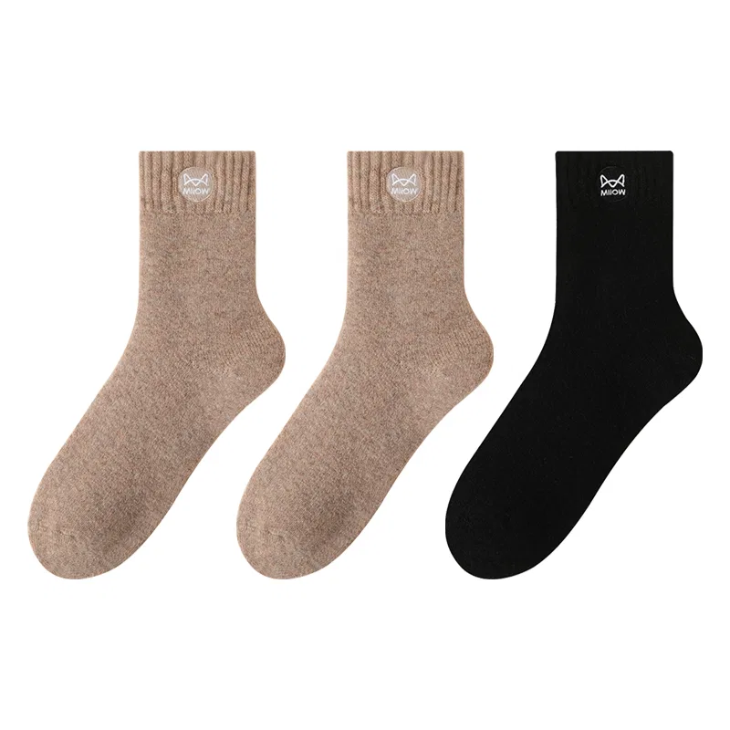 Детские носки до середины икры, 3 пары, цвета Camel и Black, MIIOW