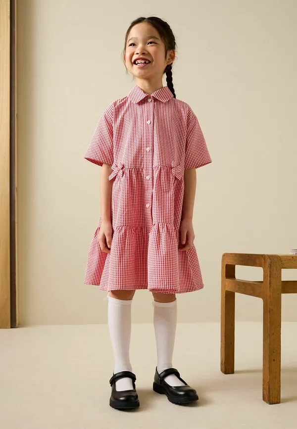 Платье рубашка клетчатая Shirt dress Next, red, красный