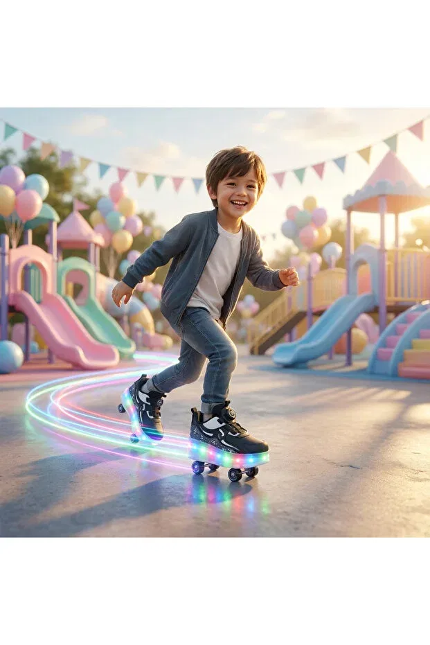 Детские кеды для девочек с принтом Fun Led-Soled Roller Skates Rocky, Black — фото 3