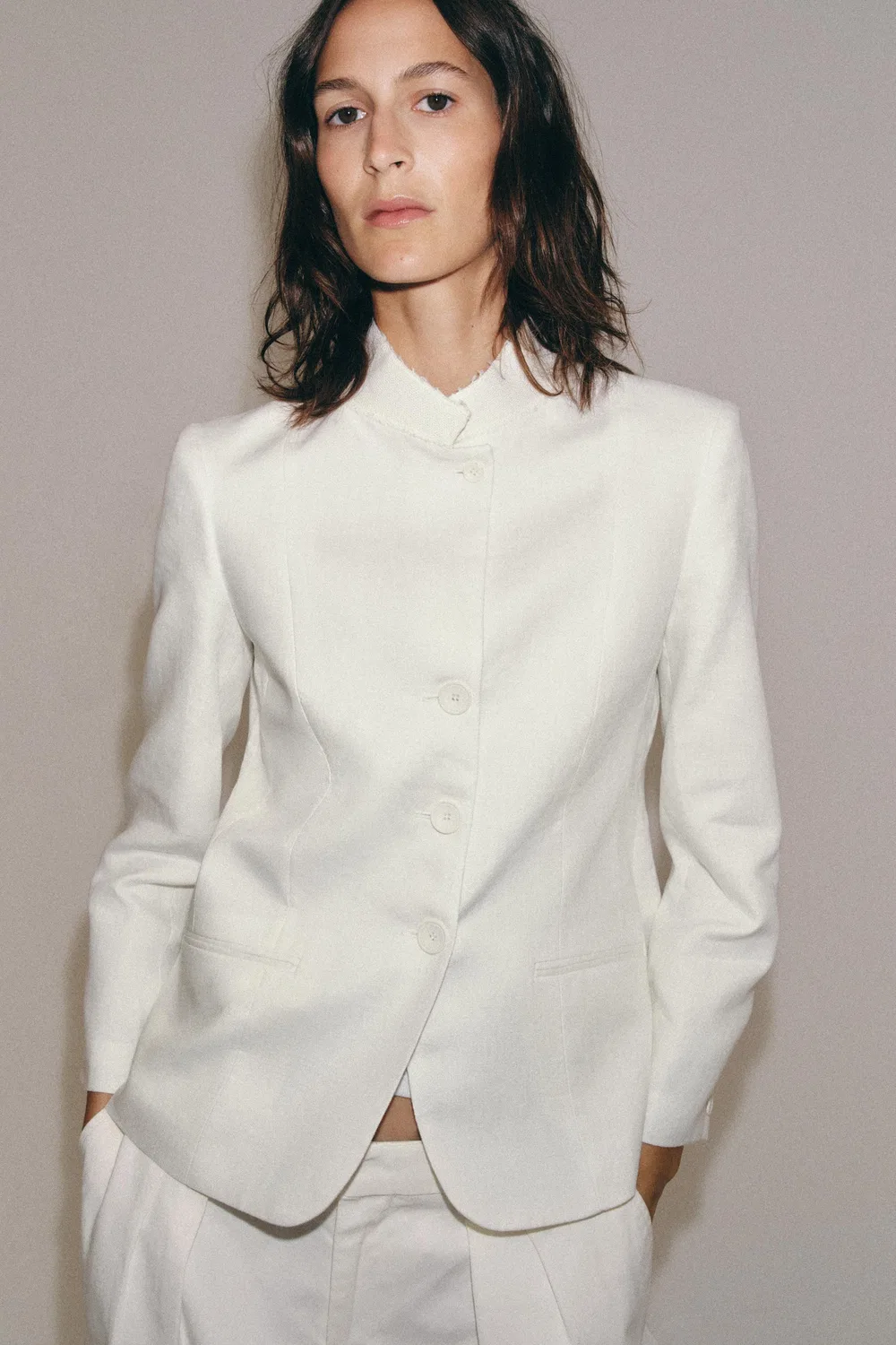Блейзер из 100% льна, коллекция ZW ZARA, White — фото 4
