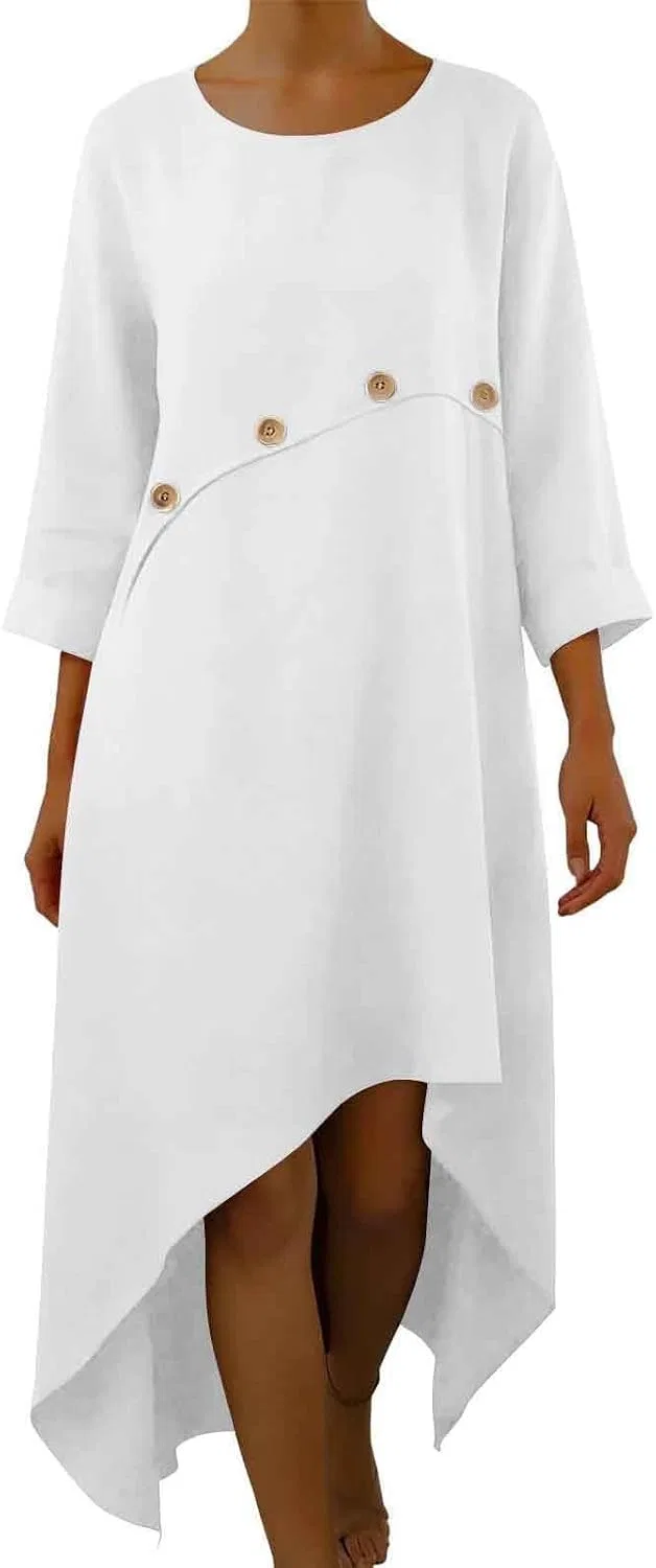 Женское летнее платье с асимметричным подолом, White