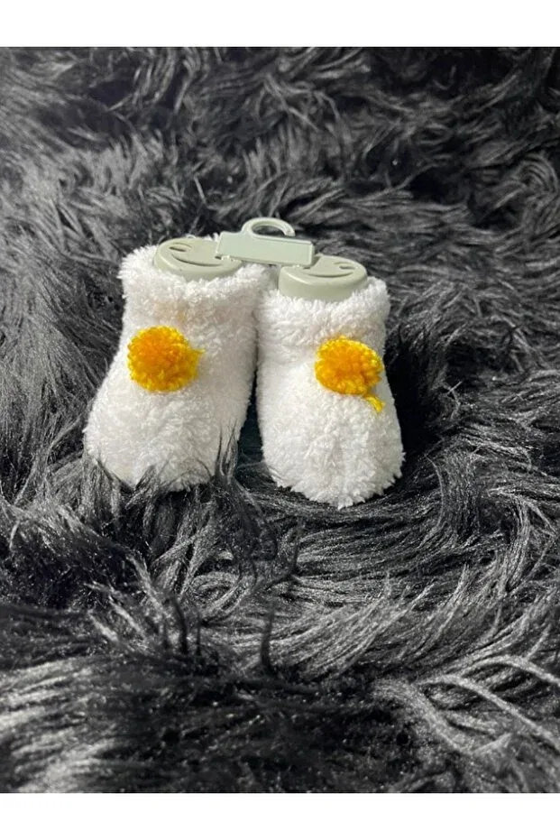 Детские тапочки-носочки с помпоном First step Casso, Off-White Yellow Pompom — фото 2