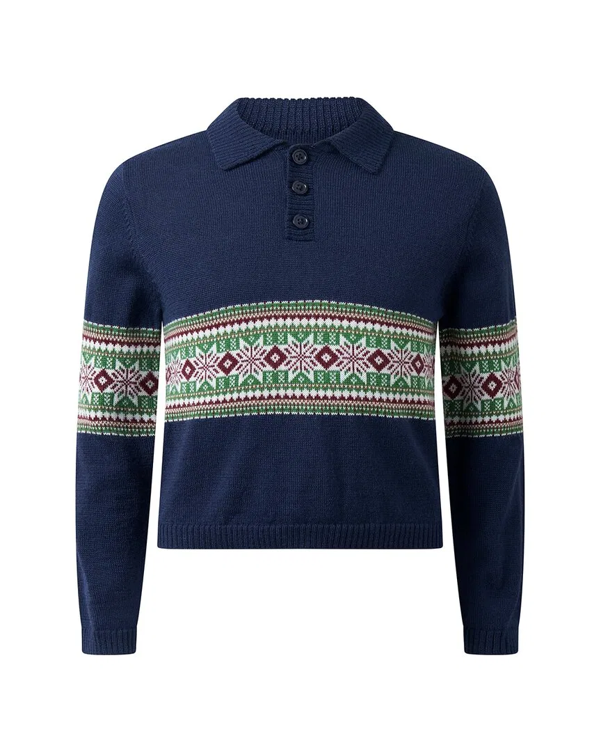 Детский свитер с воротником Fairisle Collar Rachel Riley, Navy/Green