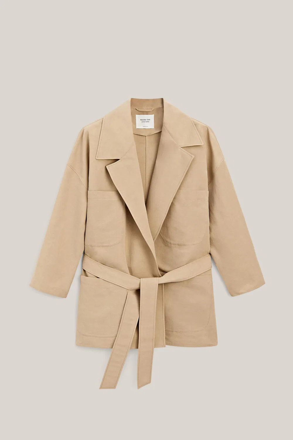 Куртка свободного кроя из хлопка и льна - лимитированная серия Massimo Dutti, бежевый — фото 4