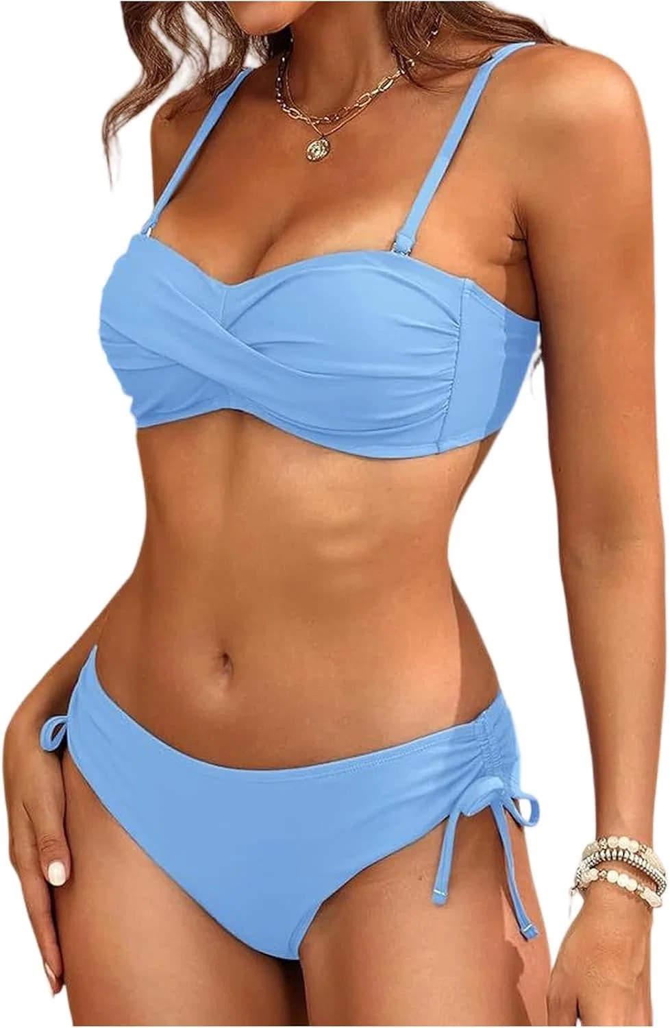Женский купальник бикини с высокой талией Women Cutout Casual Beach 2 Piece Swimsuit Vacation 2026 Summer, Light Blue