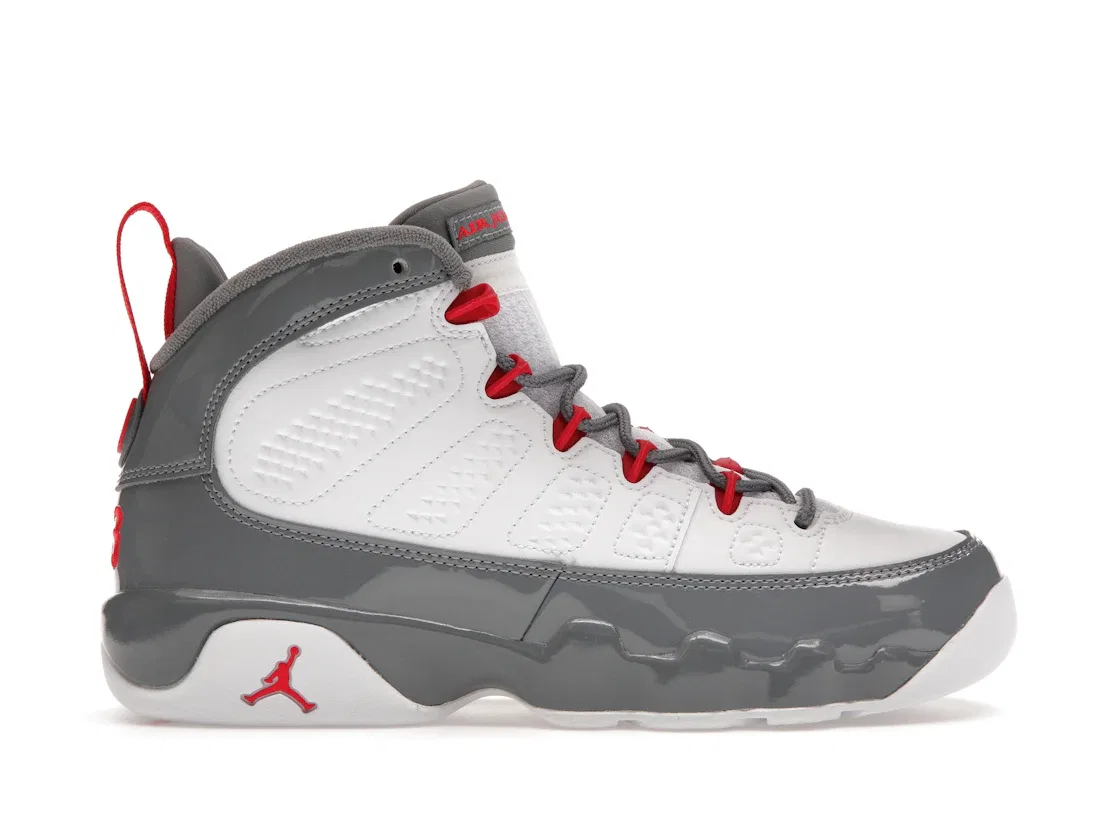 Детские кроссовки Lifestyle с кожаным верхом Jordan 9 Retro, White/Fire Red/Grey
