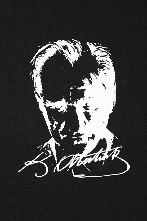 Детская футболка с принтом Unisex kids' crew neck ataturk printed short sleeve t-shirt - 26y 1881 Kinderos, Black — фото 2