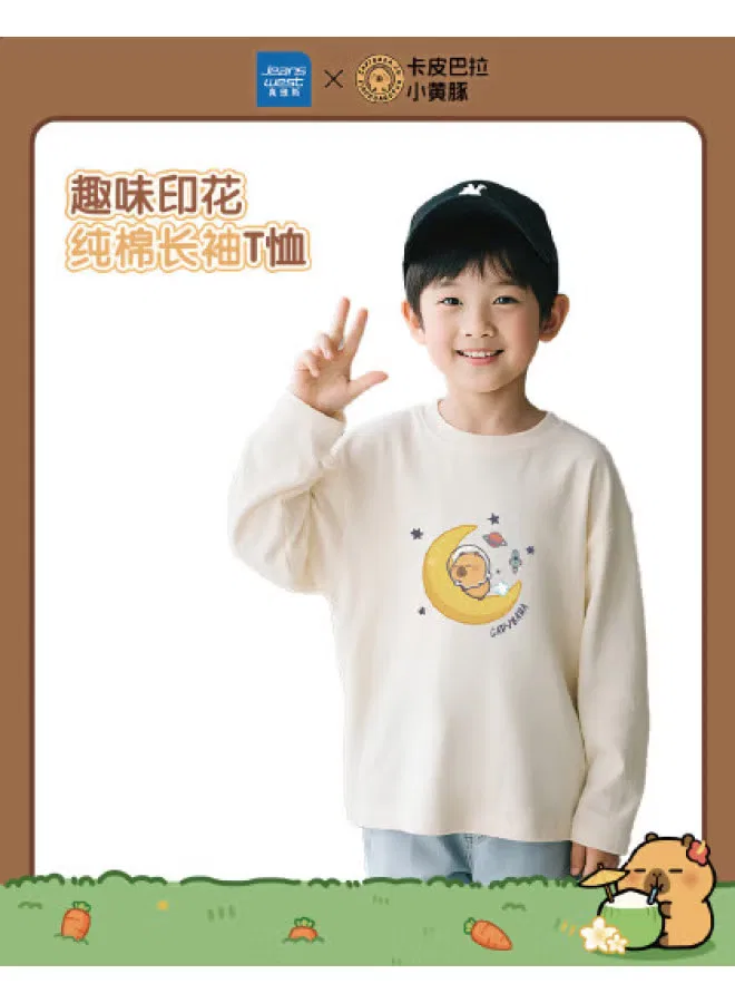 Футболка с длинным рукавом с принтом Capybara & little yellow dolphin co-branded series Jeanswest, абрикосовый