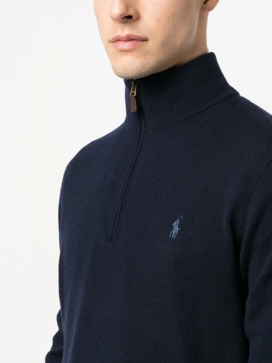 Свитер с полузастежкой и вышитым логотипом Polo Ralph Lauren, темно-синий — фото 3